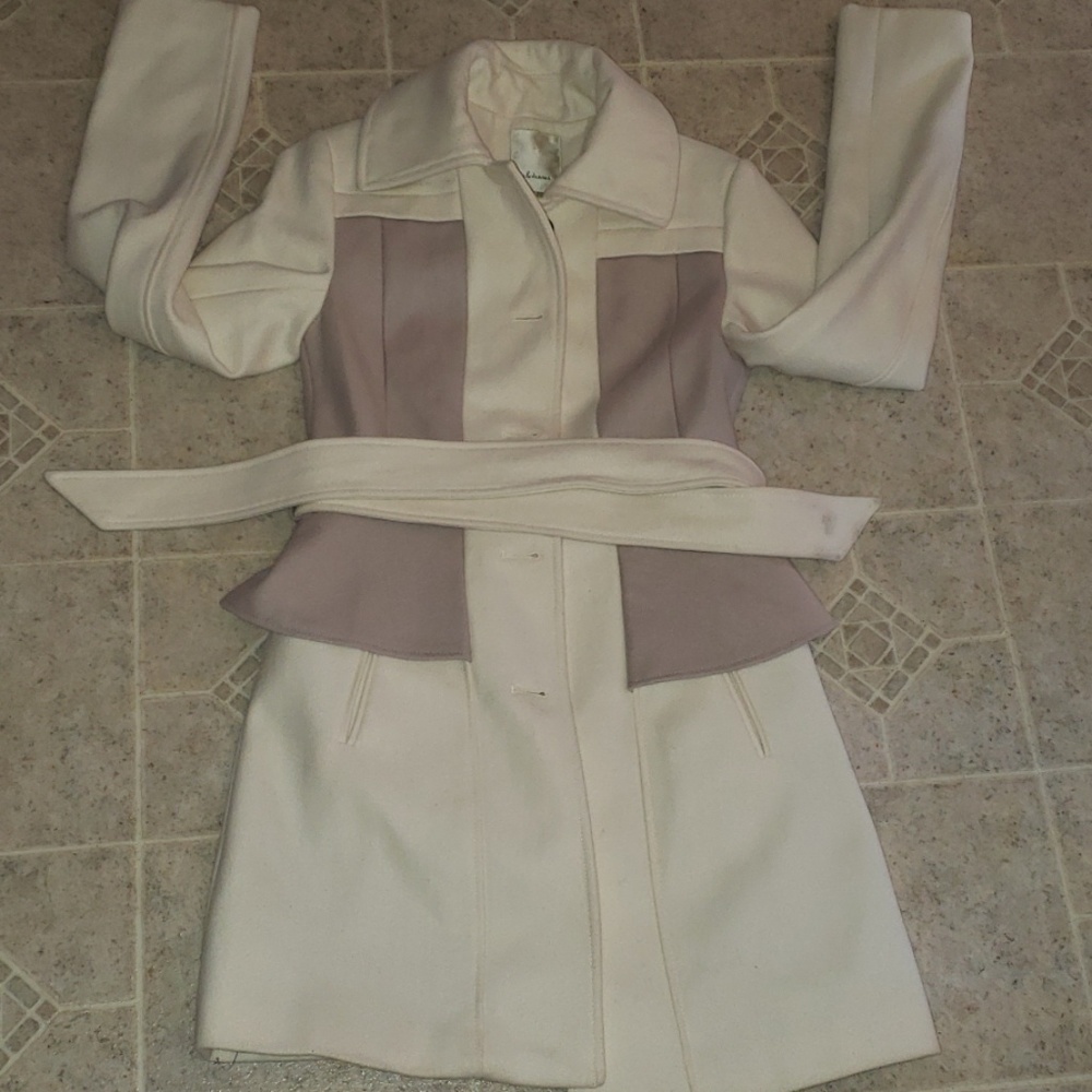 ANTHROPOLOGIE cream COLOR BLOCK LINED WOOL STRUCTURED WOOL COAT